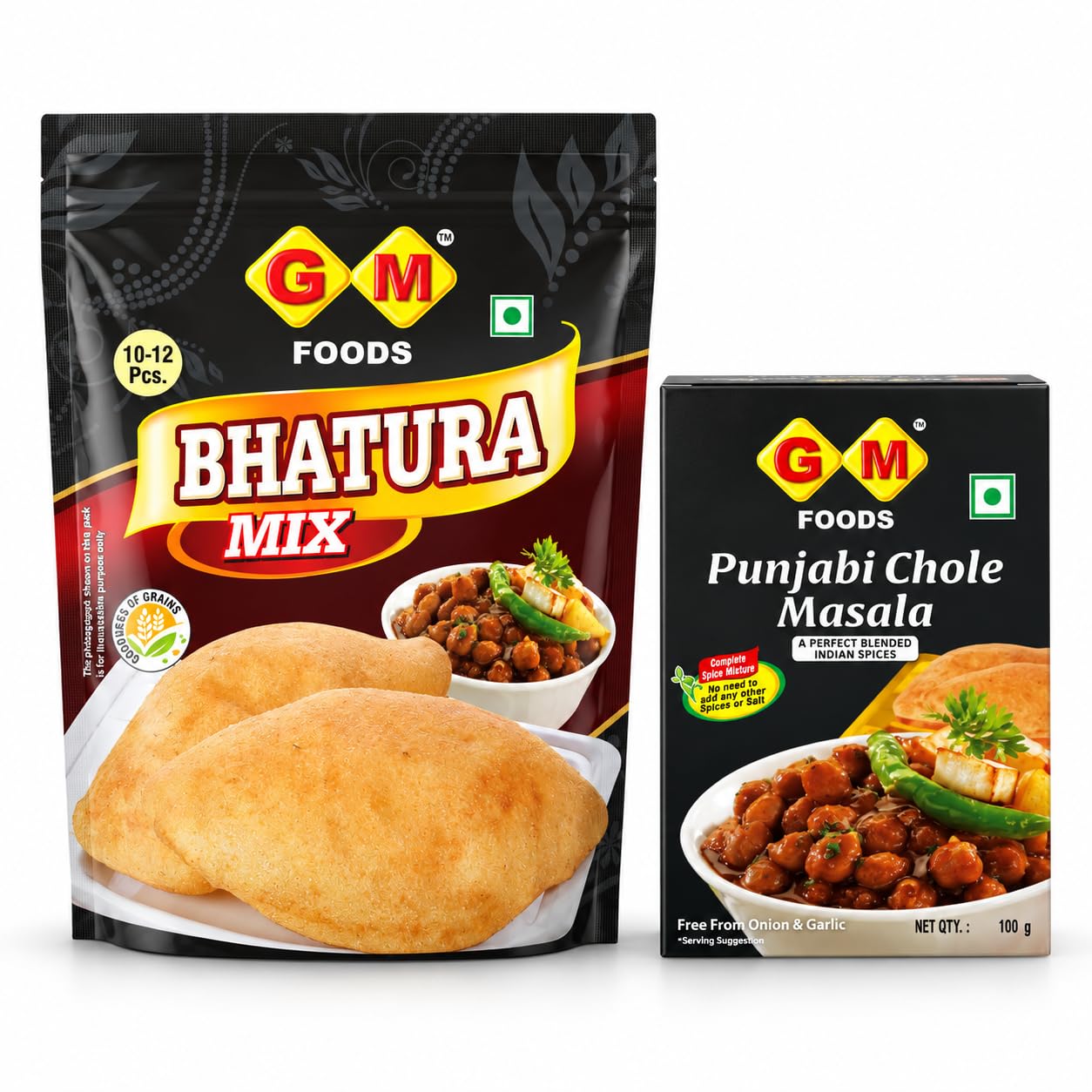 GM Foods Bhatura Mix 400g & Punjabi Chole Masala 100g Combo | Pack of 2 | Ready to Cook Bhature & Authentic Punjabi Chole Spice Mix | Traditional North Indian Meal