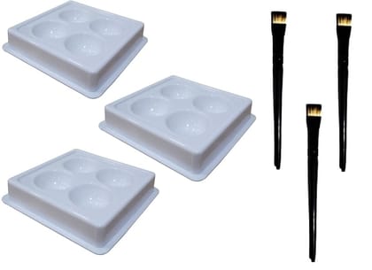 Elecsera Facial Cosmetic 4 Cups Tool Tray Plastic Washable For Salon, White Colour Tray with Eyeshadow/Lipstick Brush (6 Items in the set)