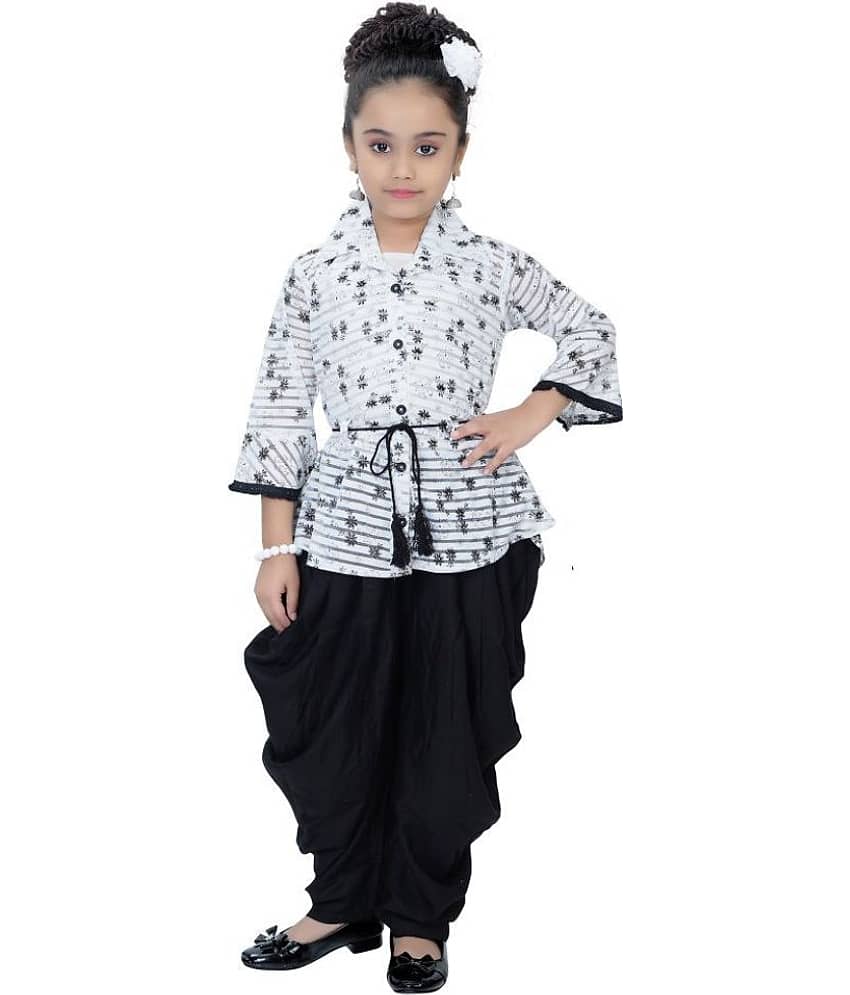 Cherry Tree Girls Cotton Blend Top & Dhoti Set ( Pack of 1 , Blue )