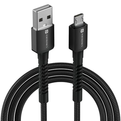 Portronics Konnect X Micro USB Cable 1M | 3A Fast Charging & 480Mbps Data Sync | Nylon Braided Micro USB Charger Cable with Aluminium Connectors | Compatible with Android Smartphones, Power Banks, Bluetooth Speakers & More