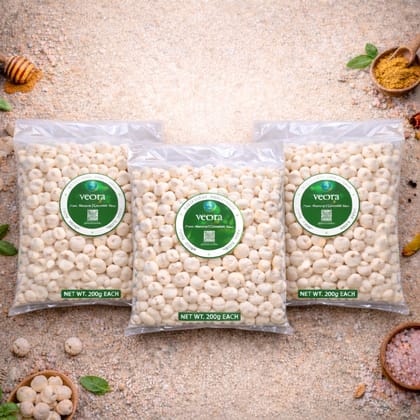 Veora Organics Makhana (Fox Nuts) Combo Pack | Premium A-Grade Natural Phool Makhana | Healthy Roasted Snack | High Protein & Fiber | Gluten-Free Superfood | 200g Each (Pack of 3)
