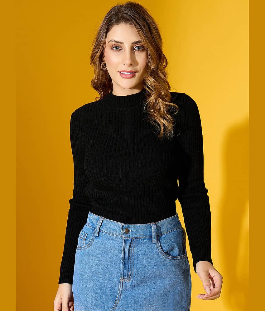 98 Degree North Women Cotton High Neck Pullover ( Black )