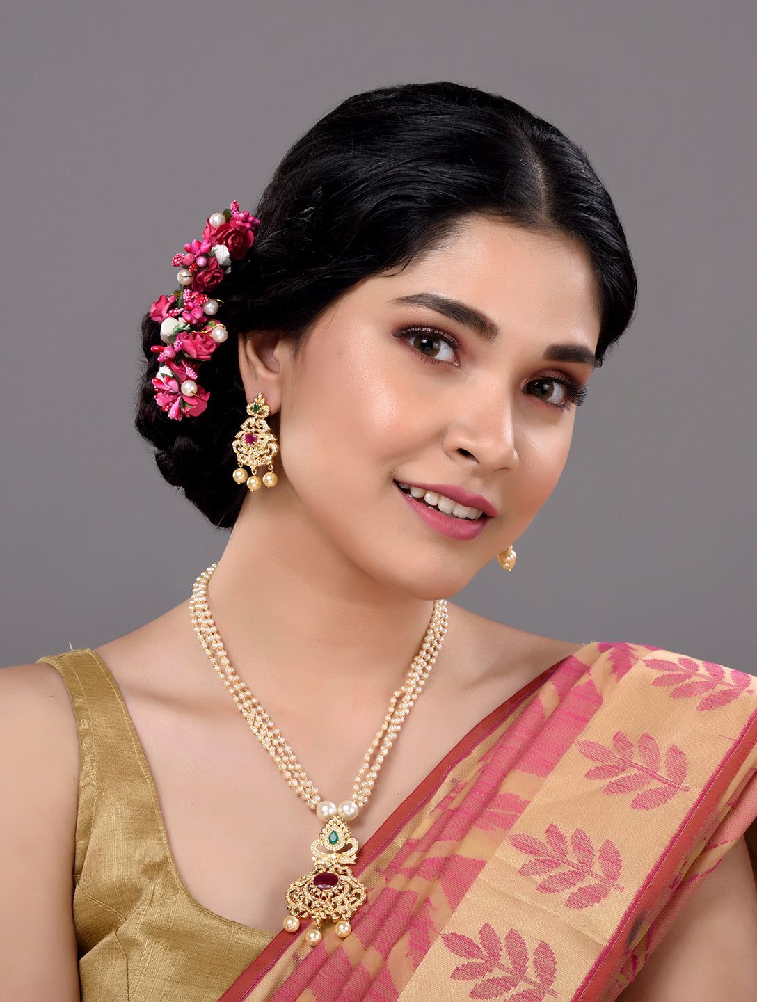 Gold Plated Multi AD studded traditional Necklace Earrings