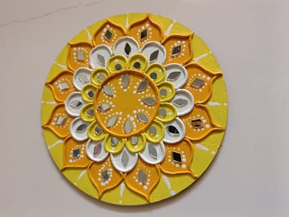 Lippan Work Diya - Tea Light Holder (White, Pink & Cyan)("5")