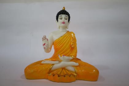 Decorative Buddha Statue, Orange Saffron Robe, White Porcelain, Meditation Pose, Spiritual Home Decor, Traditional Asian Art
