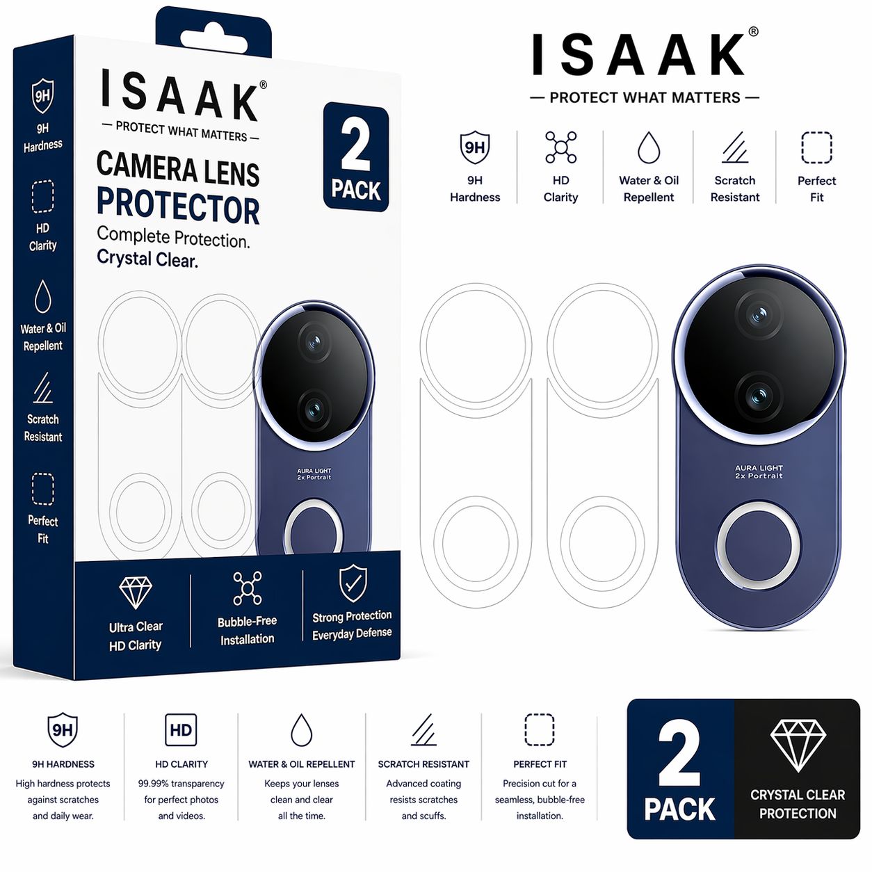 ISAAK Back Camera Lens Protector compatible for Vivo V50 5G (Pack of 2)