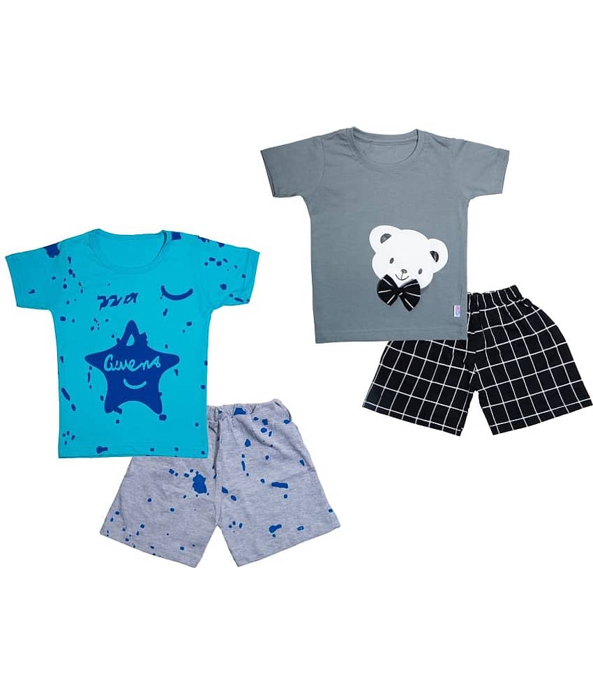 CATCUB Pack of 2 Baby Boys 100% Cotton T-Shirt & Shorts ( Multicolor )
