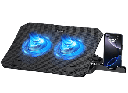 (Refurbished) Claw Air Pro C39 - 2 Motor Laptop Cooling Pad with 2 USB Port, Adjustable Height and Mobile Stand (Black and Blue)