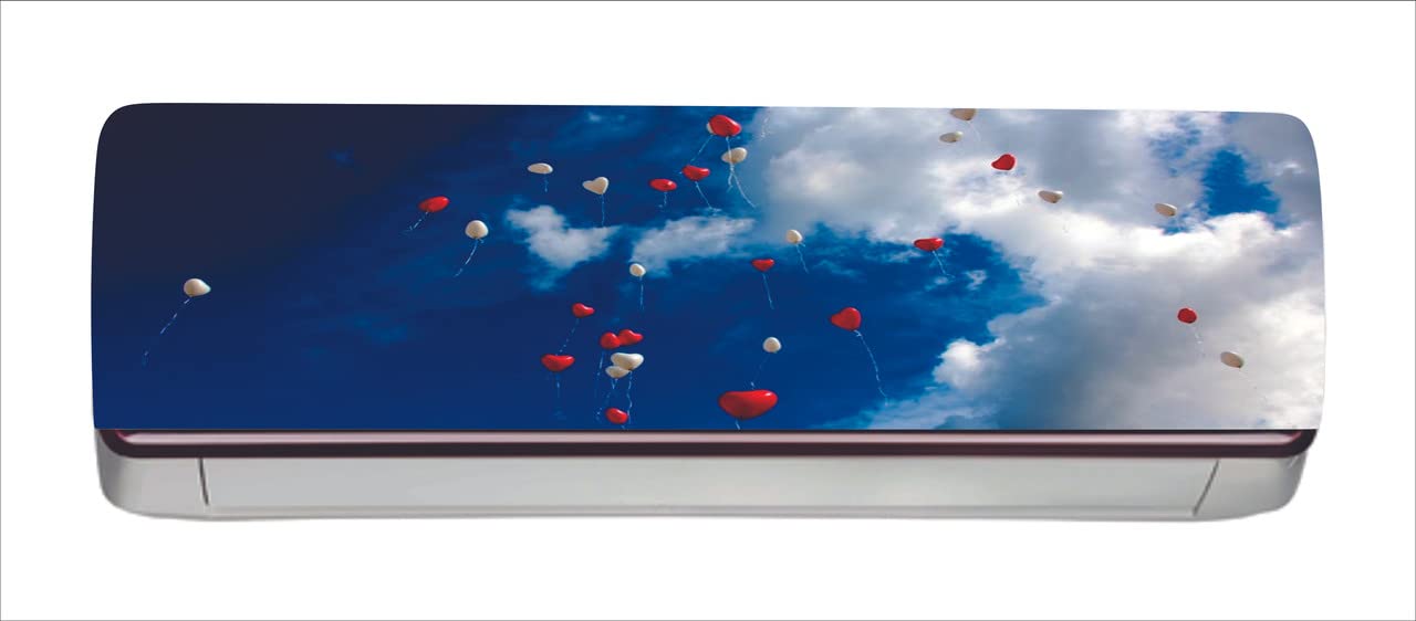 DreamKraft Beautiful Colorful Heart Shape Baloons Flying in Sky AC Sticker (Multicolor PVC Vinyl, 30cm X 91cm)