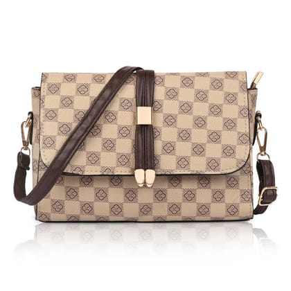 Women s Premium Monogram Sling Bag with Adjustable Strap and Buckle Design Ladies purse Handbag Stylish Shoulder Bag Gift for Women (Cream)