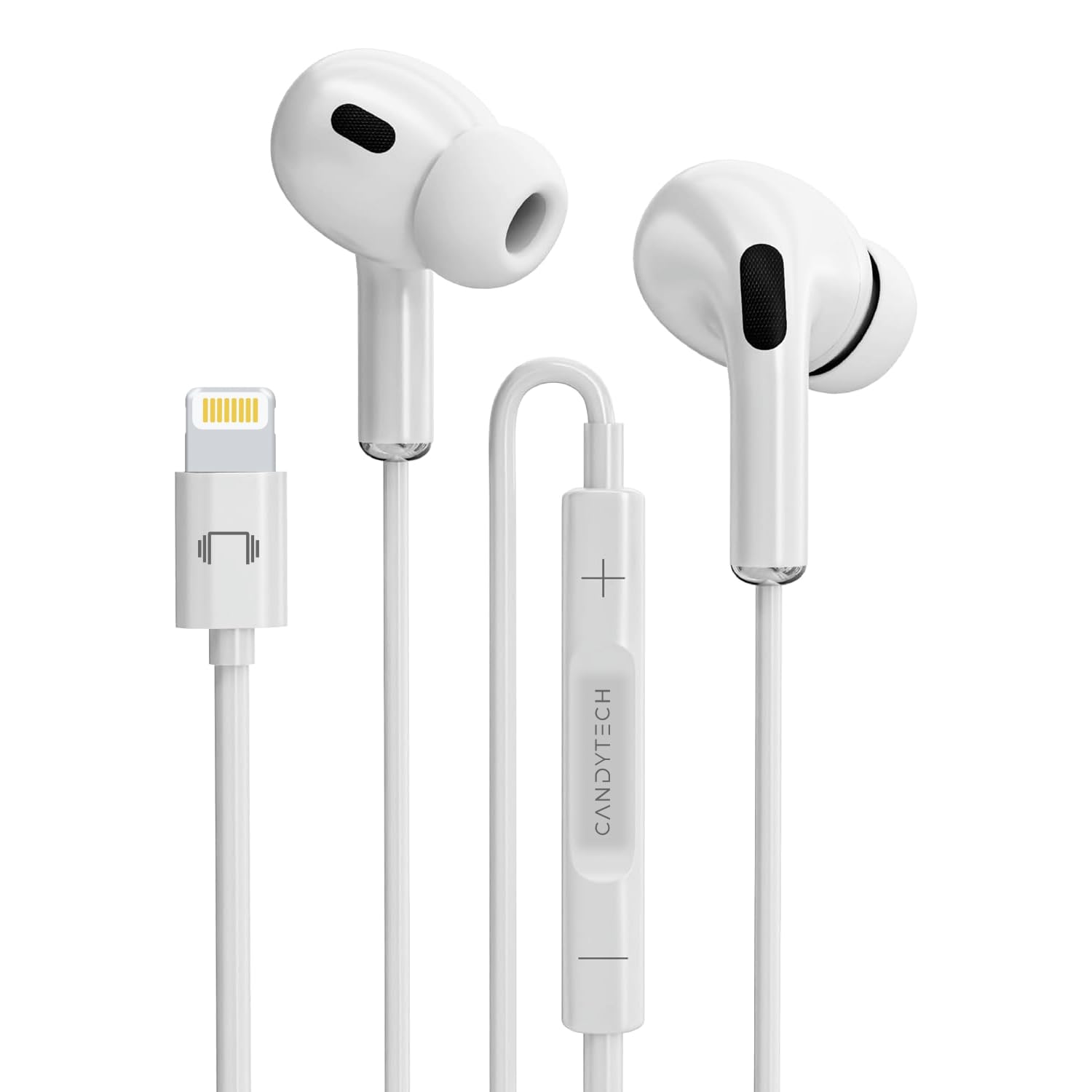 Candytech Wired Headphones In Ear Earphones with 10mm Drivers, in-Line Mic, Volume Controller, Compatible for iPhone 7/8/X/XS/XR/11/12/13/14 Pro, iPad - Noise-Isolating, Stereo Sound, White