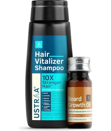 Ustraa Hair Vitalizer Shampoo - 250ml & Beard Growth Oil - 35ml