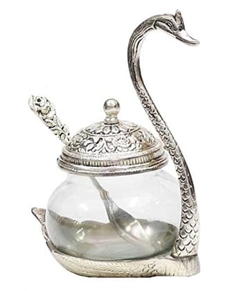 DreamKraft Aluminum Duck Shaped Blue Colored Glass Bowl Tray Set with Spoon (11x15x11 cm, Silver) DreamKraft Aluminum Duck Shaped Blue Colored Glass Bowl Tray Set with Spoon (11x15x11 cm, Silver)