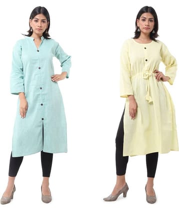 DESHBANDHU DBK - Multicolor Cotton Women's Front Slit Kurti ( Pack of 2 )