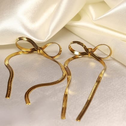 Golden Bow Drop Earrings