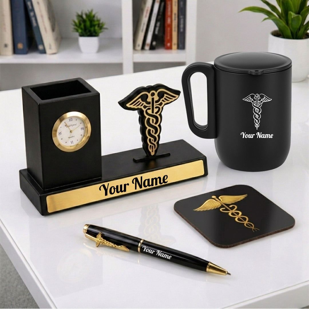 Doctor Professional Desk Decor Gift Set with Clock