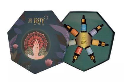 Ray Wellness Ayurvedic Chakra oil gift set used over face for Radiant Skin, single drop of oil can be used to inhale ( Combo Pack of 80- 15ml each)