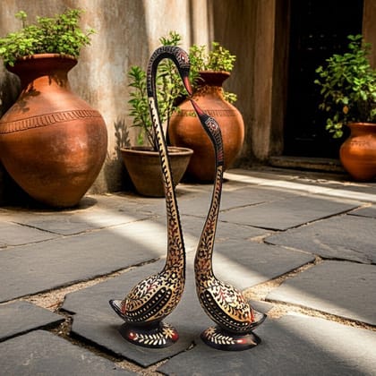 Handcrafted Brass Duck Pair Statue for Living Room Table Decor, Height : 33.5 Inch (ANMAS071 C)