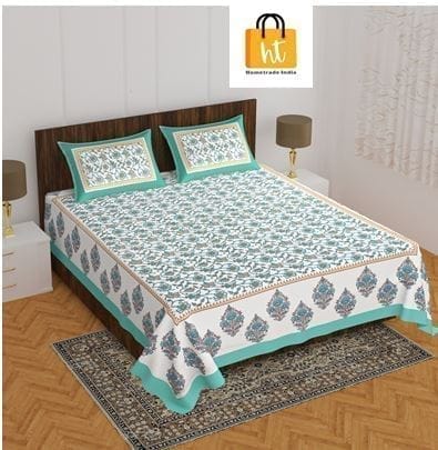 3001-Hometrade India-Standard King Size (90*108 Inches) Double Bedsheet With 2 Pillow Cover-RJ-14-Jaipur lining-3173
