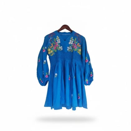 Floral Embroidered Blue Dress