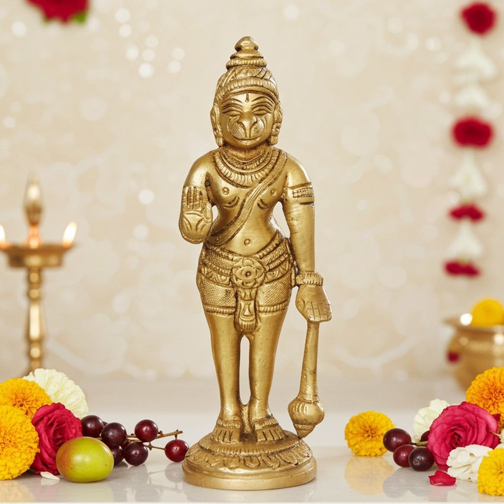 Handcrafted Brass Hanuman Ji God Idol - Home Temple Decor, Height : 5.5 Inch (BSMAS1070 B)