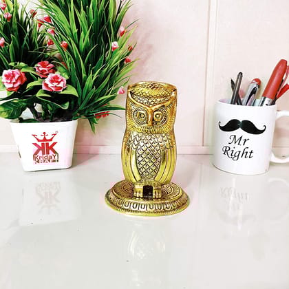 Dreamkraft Metal Gold Finish Owl Shape Beautiful Pen Stand/Pen Holder Decorative for Home, Office & Table Gift for Have House Warming, Birthday Party (Golden - 10 x 8.5 x 13 cm)