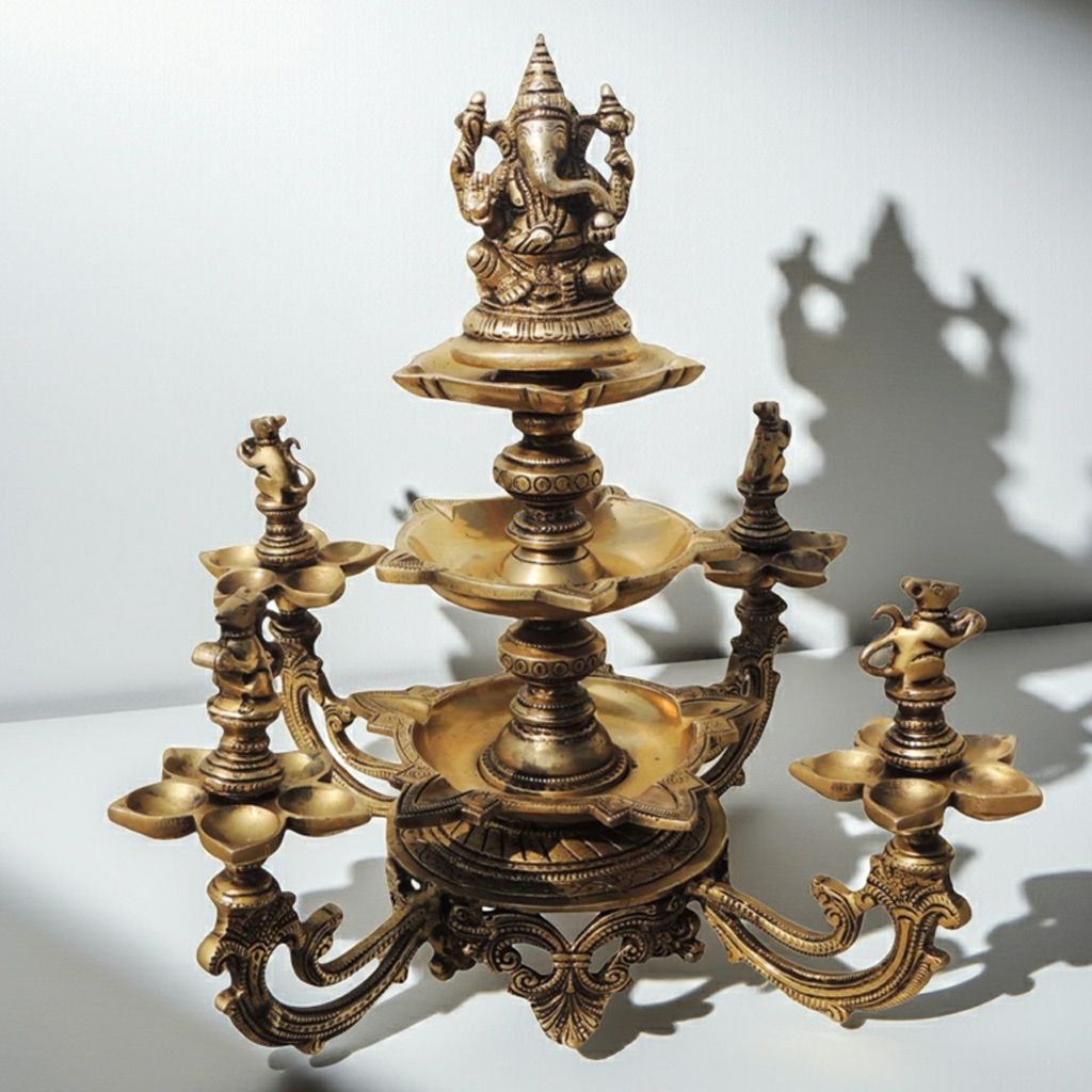 Brass Showpiece Ganesh Multi Deepak (BSMAS907 A)