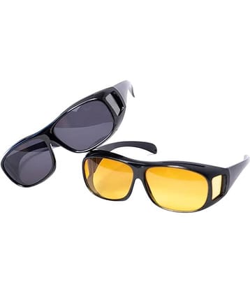 DUST N SHINE HD Vision Driving Glasses – Day & Night Polarized Sunglasses for Car & Bike | Anti-Glare Unisex Goggles, Yellow & Black, Set of 2