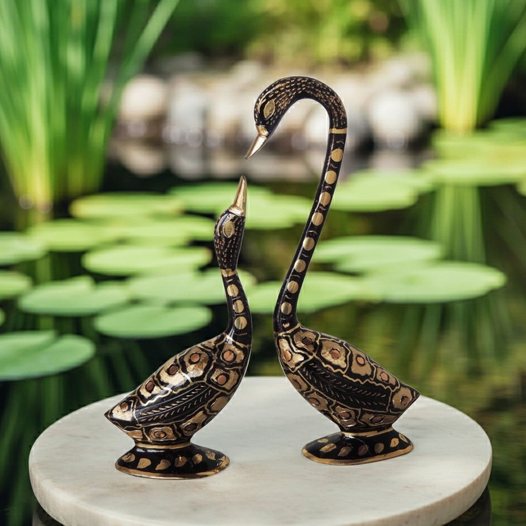 Luxury Brass Duck Pair Home Decor Showpiece Statue, Height : 9.2 Inch (ANMAS214 A)