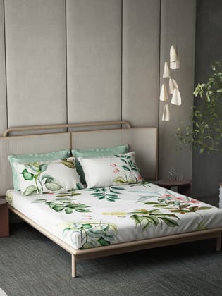 DDecor 100% Combed Cotton Super King Bedsheet with 4 Pillow Covers | Floral 180TC | Soft & Comfortable | Perfect for Everyday Bedroom Use | Orion Collection | 274 CM X 274 CM - Green