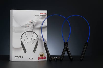 LK Gold C25 Wireless Bluetooth Neckband Earphones with Mic, Deep Bass Stereo Sound, Magnetic Earbuds & Long Battery Backup