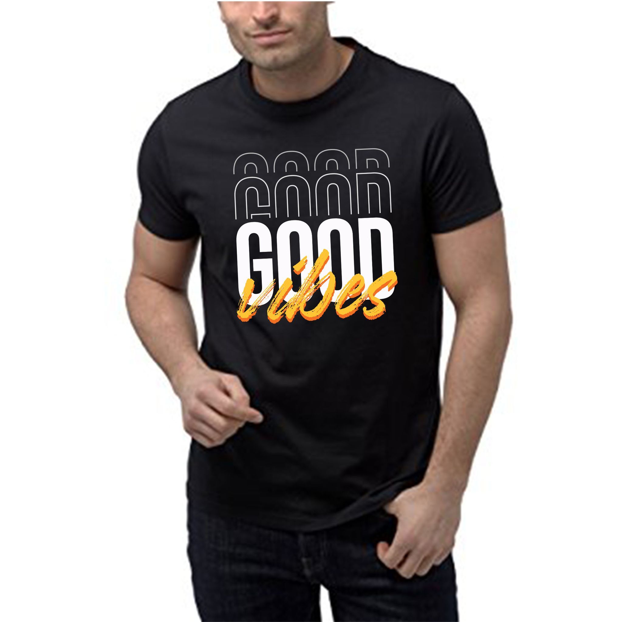 Trishoolin "Good Vibes" Quote Printed T-Shirt | Design 50106MB | Regular Fit | Crew Neck / Round Neck Half Sleeve | Pack of 1