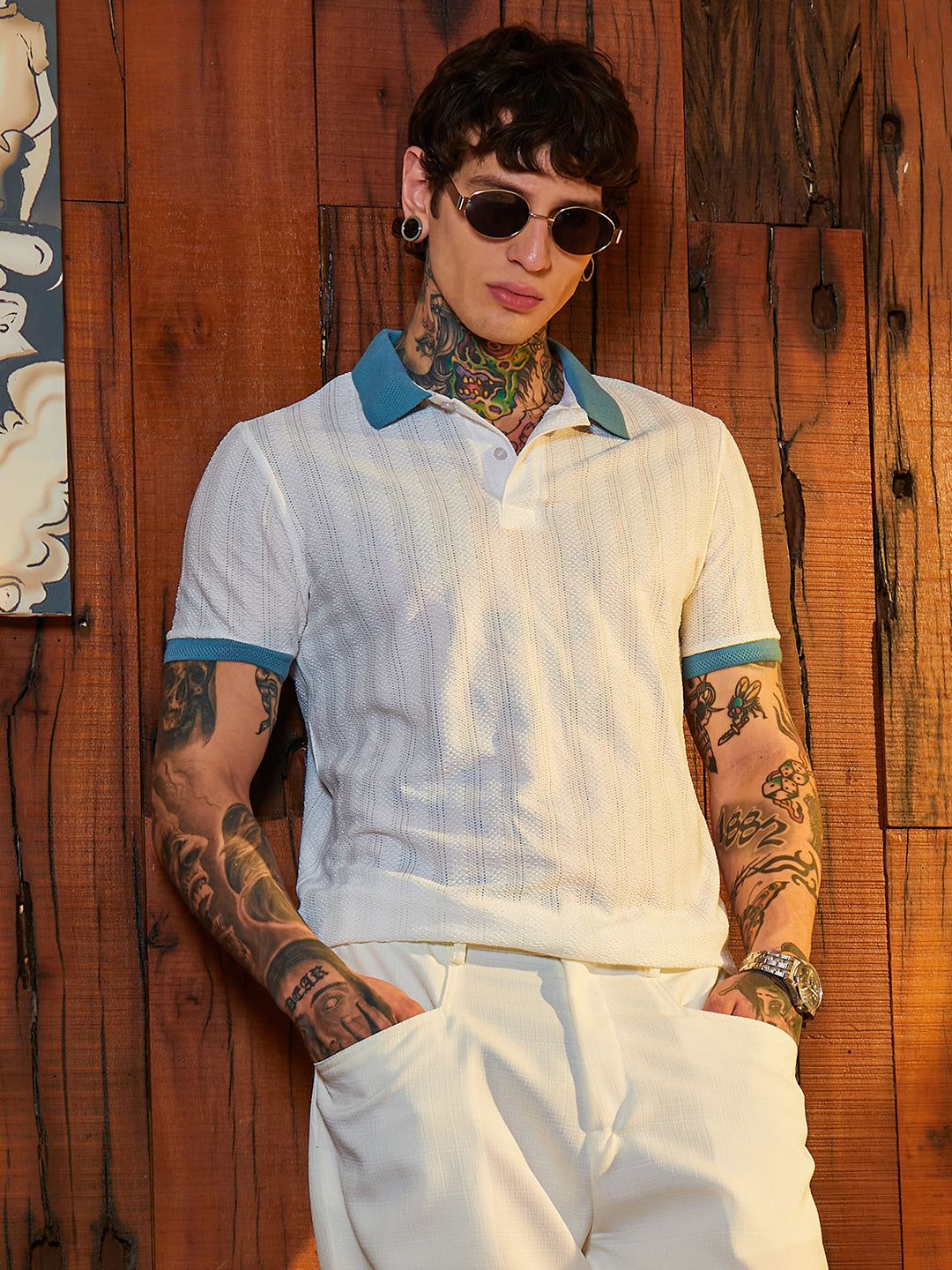 Contrast Texture Polo T-Shirt