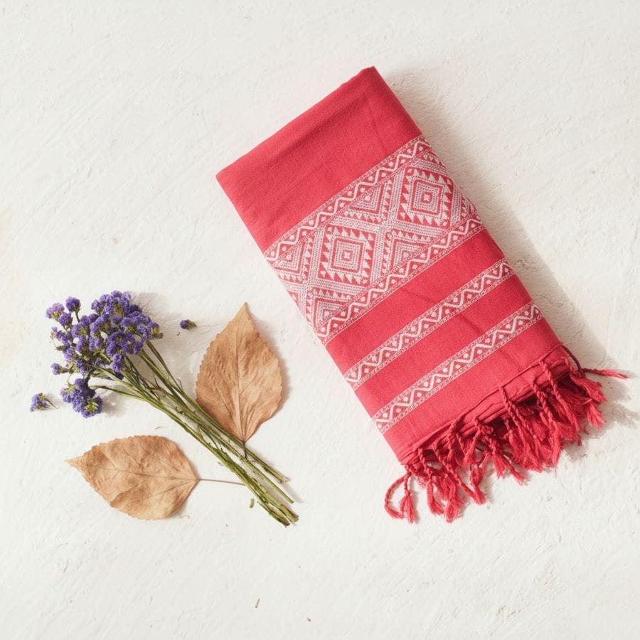Handcrafted Red Cotton Block-Print Dupatta