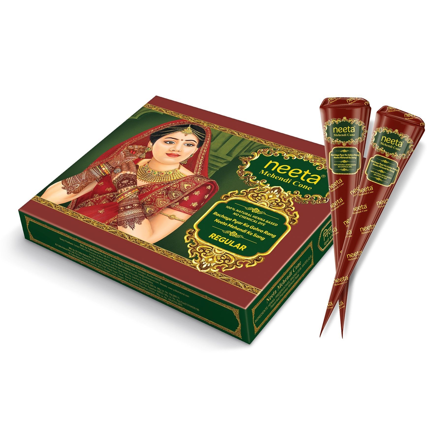 Neeta Mehendi Cones for Hand Desgning & Wedding, Bridal Mehandi Cone Reddish Brown Color 12 Pcs in 1 Box (Pack of 1)