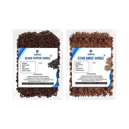 EDHWI Black Pepper 50g & Star Anise 50g Combo | Premium Spices for Cooking, Baking & Flavoring