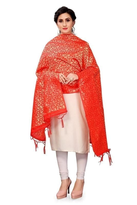 Women's Silk Pure weaving Work Duppatta (Red, Leangth: 2-2.3 Mtrs)-PID44960