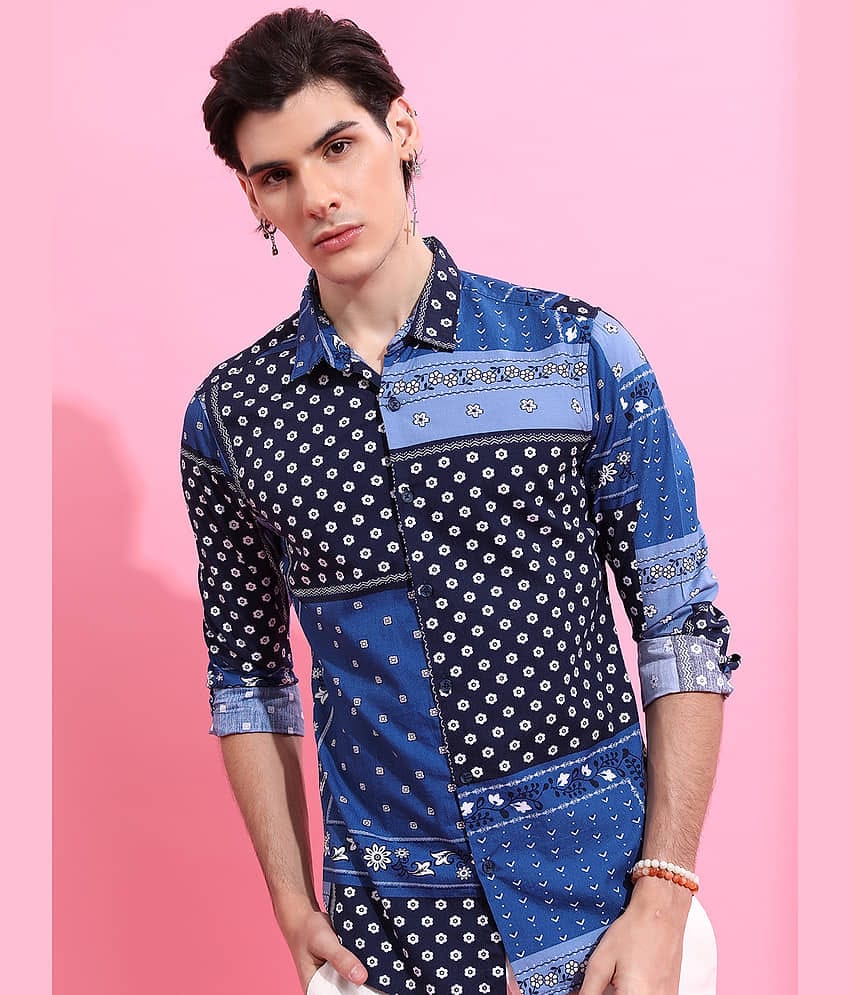 Ketch 100% Cotton Regular Fit Printed Full Sleeves Men's Casual Shirt - Blue ( Pack of 1 )