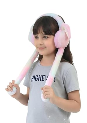 Kids Rainbow Plush Bunny Ear Moving Winter Earmuffs | Soft & Warm Ear Muffs