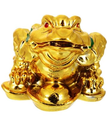 KESAR ZEMS Golden Vastu FengShui Frog-A Figurine For Prosperity (4 cm x 5 cm x 4 cm, Gold)