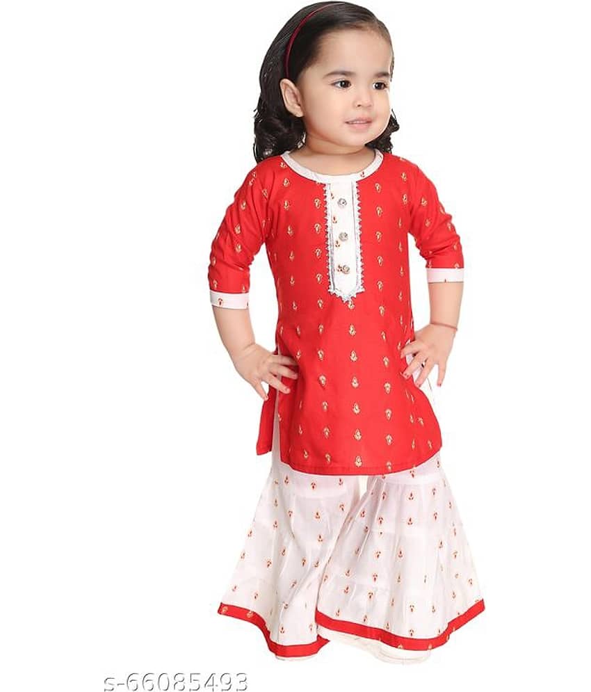 Mullick the designer Pack of 1 Girls Rayon Kurti With Palazzo ( Pink )