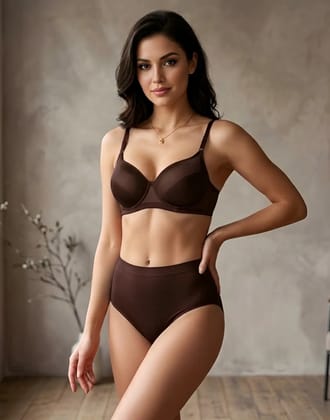 SLINGKINI Pack of 1 Cotton Blend Bra & Panty Set For Women ( Brown )