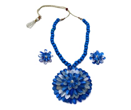 Handmade Necklace with Earrings Set | Sky Blue & White | Free size Handmade Necklace with Earrings Set | Sky Blue & White | Free size