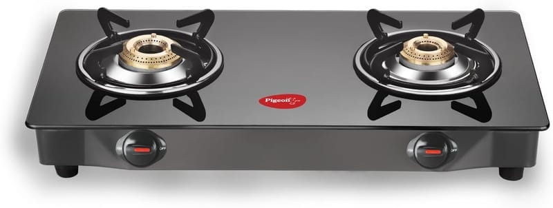 Pigeon Glass Top 2 Burner Manual Gas Stove (GT 2B, Black)