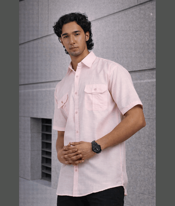 DESHBANDHU DBK 100% Cotton Regular Fit Self Design Half Sleeves Men's Casual Shirt - Pink ( Pack of 1 )