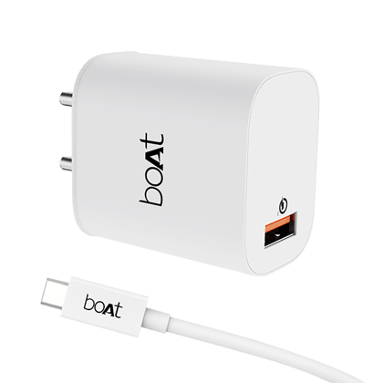 boAt 18w WCD QC3.0 Fast Charger Adaptor with Type C Cable | Fast Charger with Quick Charge 3.0, Smart IC protection, Spark protection boAt 18w WCD QC3.0 Fast Charger Adaptor with Type C Cable | Fast Charger with Quick Charge 3.0, Smart IC protection, Spark protection