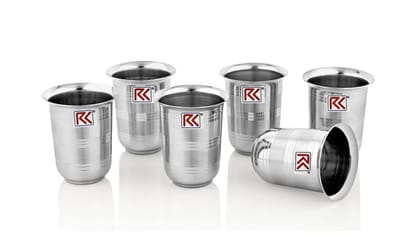 RK 18Guage Mayuri 8Kt Premium Stainless Steel Deep Royal Touch Finish Tableware Drinkware Tumbler Drinking Glasses for Home, Restaurants, Office Capacity 330Ml - Set of 6 Silver