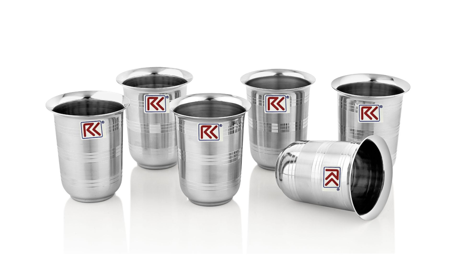 RK 18Guage Mayuri 8Kt Premium Stainless Steel Deep Royal Touch Finish Tableware Drinkware Tumbler Drinking Glasses for Home, Restaurants, Office Capacity 330Ml - Set of 6 Silver