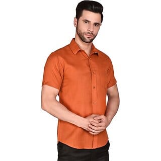 PrintCulture Men Solid Formal Orange Shirt