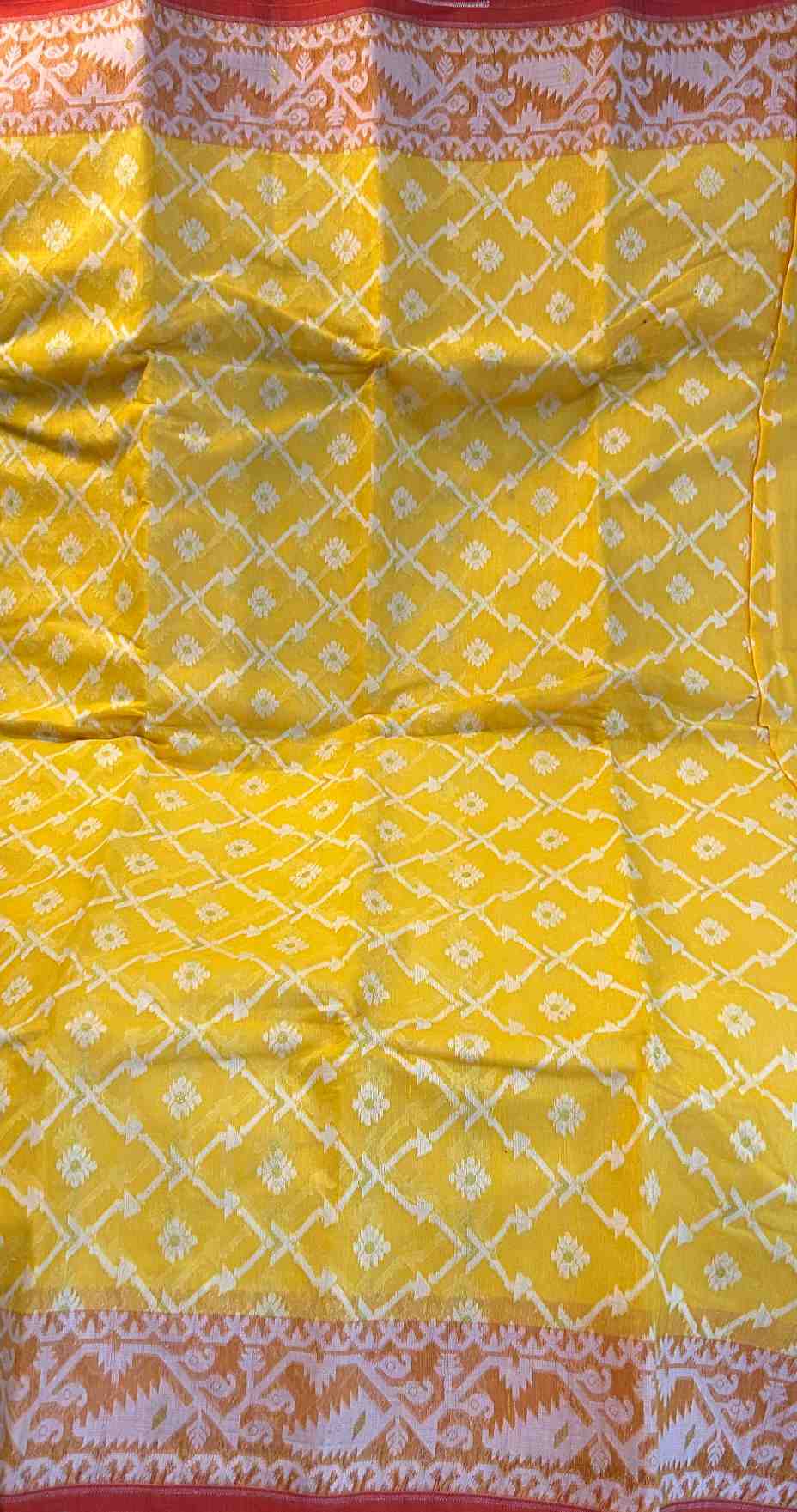 Cotton Jamdani Saree in Yellow